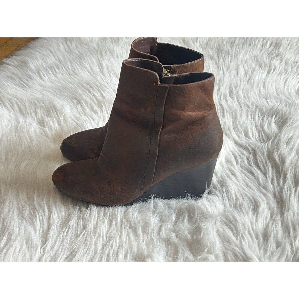 Franco Sarto Women's 7.5 Brown Suede Burnished Leather Wedge Boots